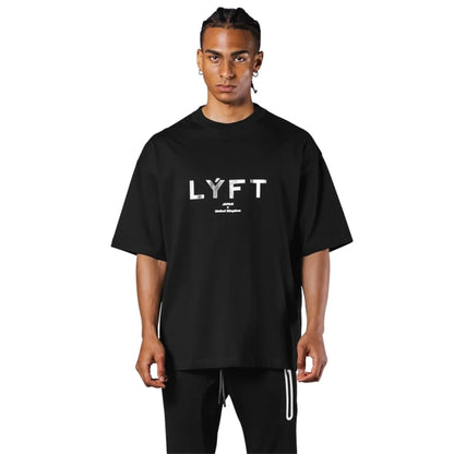 LYFT New Gym Short Sleeve Mens T Shirt Loose Fitness Muscle Men Tee Breathable Sports Training Shirts Casual Crew Neck Men's Top