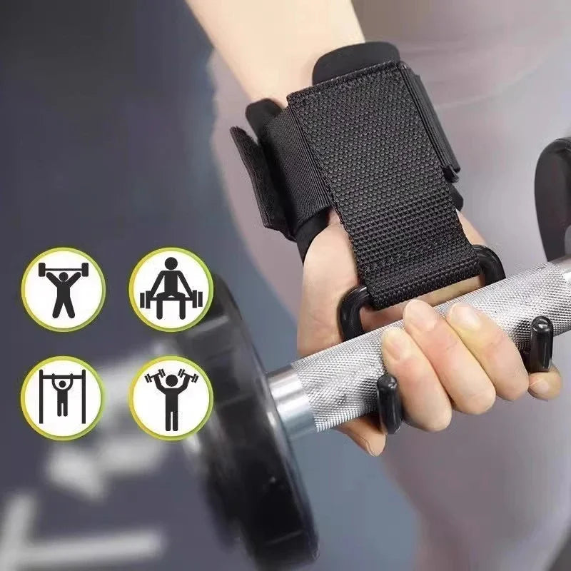 2PCS Weight Lifting Hook Grips With Wrist Wraps Hand-Bar Wrist Strap Gym Fitness Hook Weight Strap Pull-Ups Power Lifting Gloves