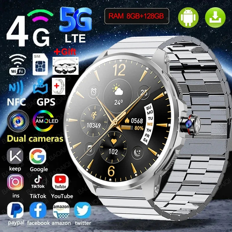 5G/4G Smart Watch 720*720 AMOLED 1.95 inch HD 900W Camera 8GB+128GB RAM 1990mAh Clock GPS WIFI Google APP Smartwatch Android 9.0