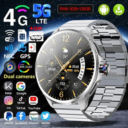 5G/4G Smart Watch 720*720 AMOLED 1.95 inch HD 900W Camera 8GB+128GB RAM 1990mAh Clock GPS WIFI Google APP Smartwatch Android 9.0