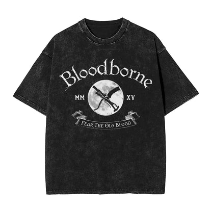 Bloodborne Darks Souls Washed T Shirts Streetwear Hip Hop Vintage T-Shirt  Tees Tops for Men Women Cotton Street Graphic Printed
