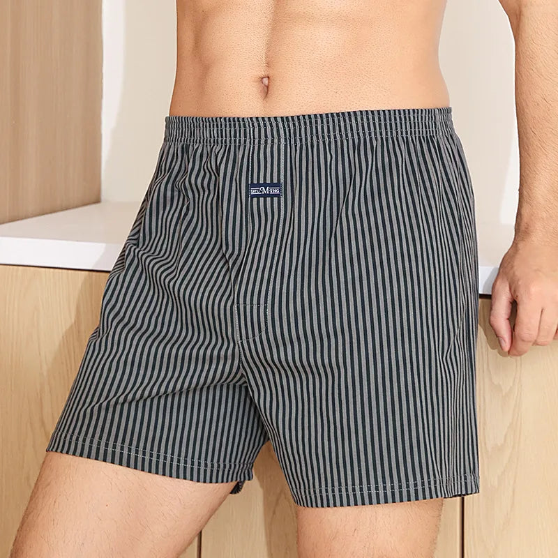 Plus Size Aro Pants Men's Pure Cotton Stripe Underwear Youth High Waist Loose Flat Corner Pants Breathable Casual Trousers M-3XL