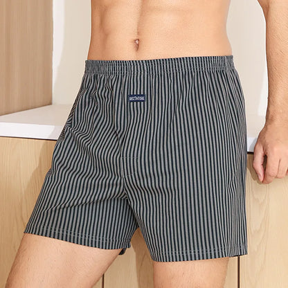 Plus Size Aro Pants Men's Pure Cotton Stripe Underwear Youth High Waist Loose Flat Corner Pants Breathable Casual Trousers M-3XL