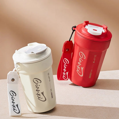 GIANXI Coffee Thermos Cup with Handles Rope Stainless Steel Vacuum Flask Portable Thermal Insulation Cups Drinkware