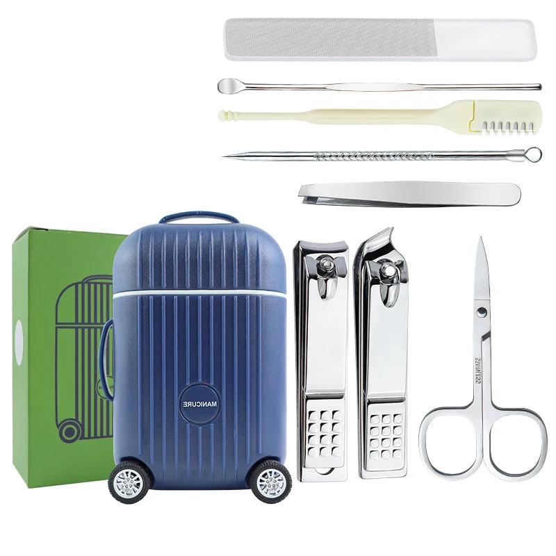 Mini Suitcase Nail Clippers Set Stainless Steel Nail Care Tool Makeup Grooming Gift Kit Portable Beauty Care Accessories