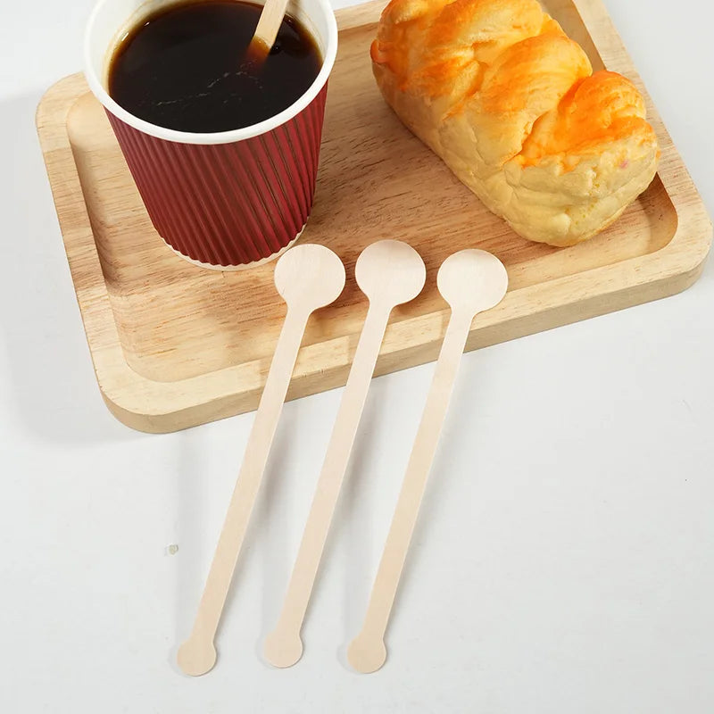 100pcs Coffee Stir Sticks Disposable Wooden Coffee Stirrers Hot Cold Drinking Stir Beverage Sticks for Milk Beverage Mixing