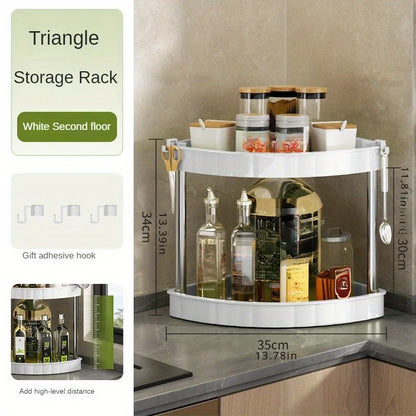 Multi-Tier Corner Kitchen Organizer - Space-Saving Plastic Storage Rack for Seasonings & Essentials