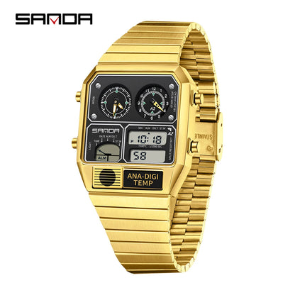 SANDA New 3192 Men's Square Men's Electronic Watch Waterproof LED Thermometer Stopwatch For Men's Electronic Watch
