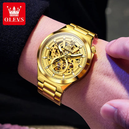 OLVES 6722 Mens Watch Original Luxury Skeleton Automatic Mechanical Watch Waterproof Luminous Stainless Steel Watches For Man
