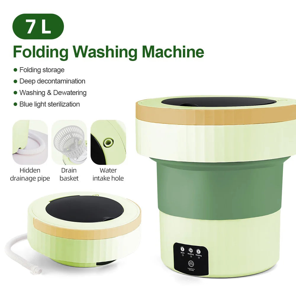 7L Portable Folding Washing Machine Small Washing Machine Automatic Modes Laundry Clothes Laundry Bucket Washing Machine