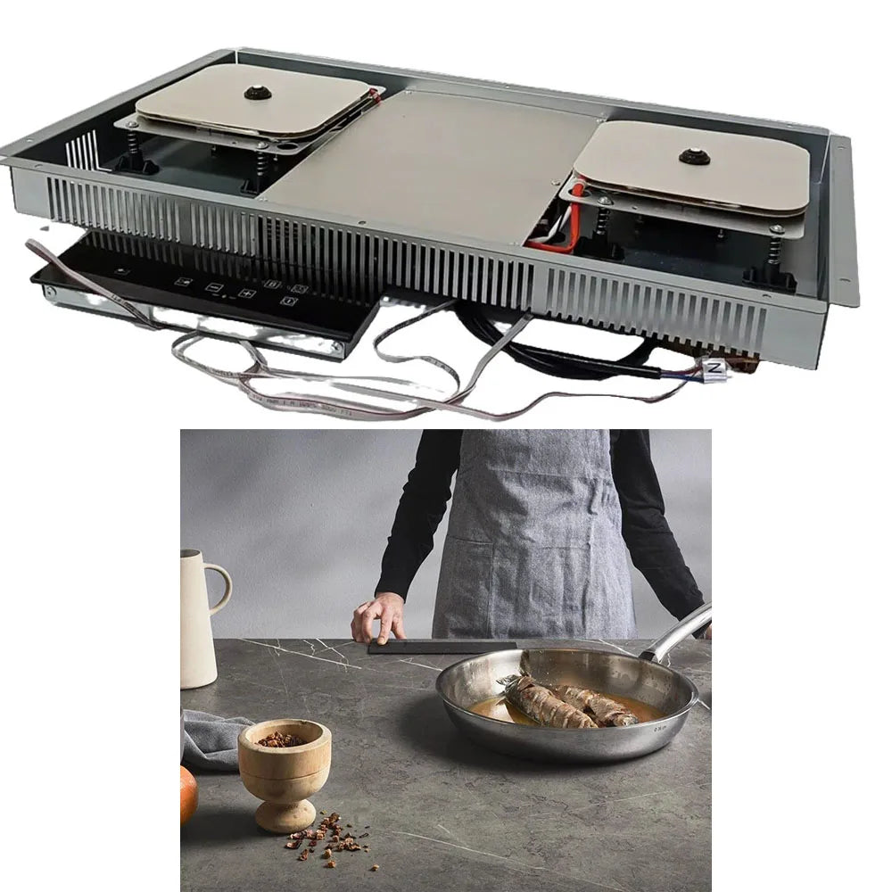 4000W Electric Double Stove Induction Cooker Stainless Steel 2 Burner Plates Household Outdoor Hotel Kitchen Use