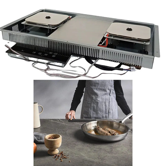 4000W Electric Double Stove Induction Cooker Stainless Steel 2 Burner Plates Household Outdoor Hotel Kitchen Use