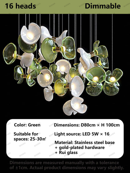 BOSSEN Light Luxury Dimmable Green Crystal Glass Chandelier Pendant Light White Gold Stainless Steel for Living Room decor