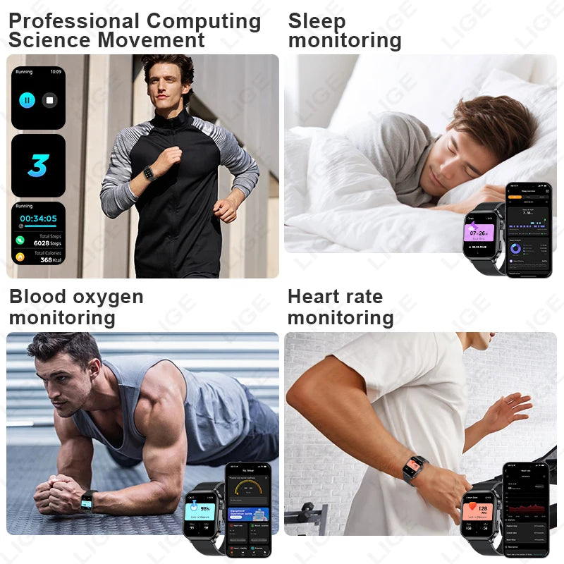 LIGE NEW Smart Watch Daily Monitoring Voice Assistant Wireless Call Notification Music Control Men Women Waterproof Smartwatch
