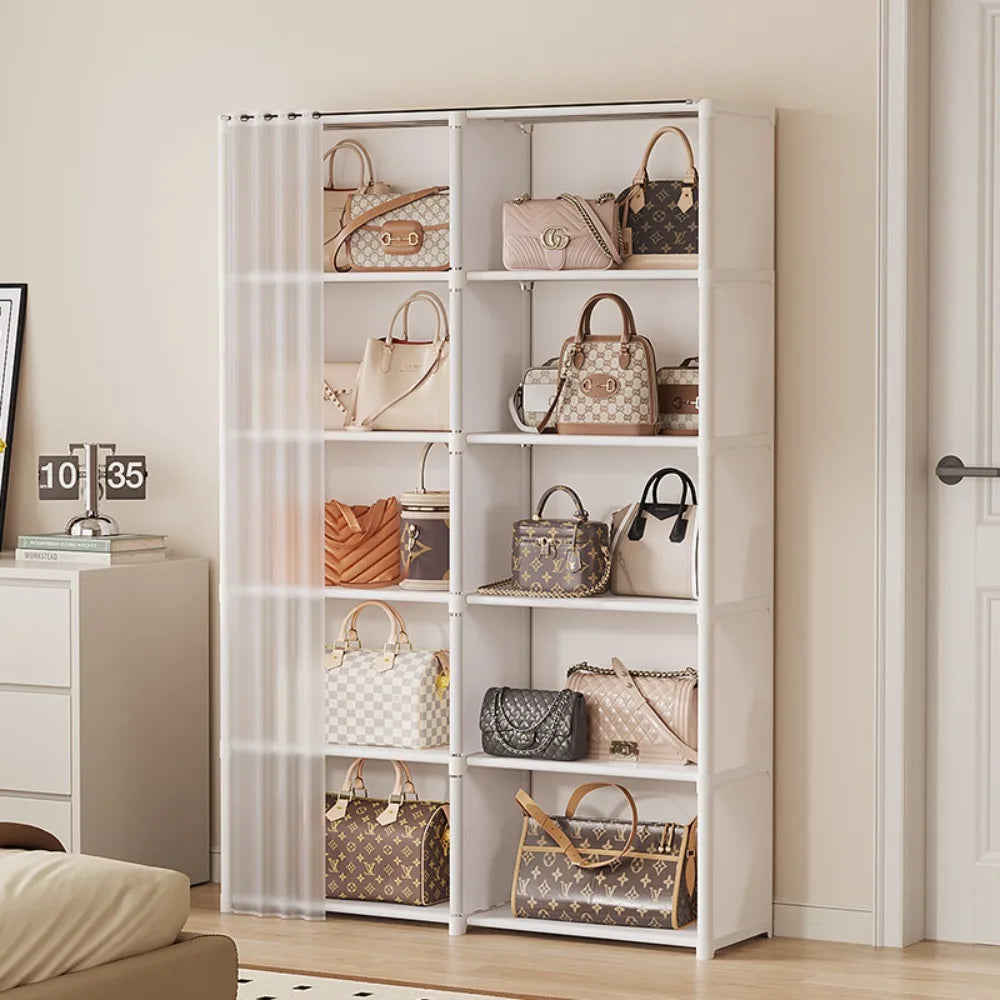 Multi Layer Storage Rack Home Bedroom Floor To Ceiling Dust-proof Simple Wardrobe Display Cabinet No Need for Drilling Holes