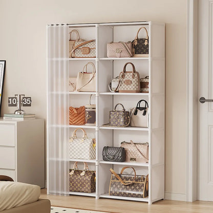 Multi Layer Storage Rack Home Bedroom Floor To Ceiling Dust-proof Simple Wardrobe Display Cabinet No Need for Drilling Holes
