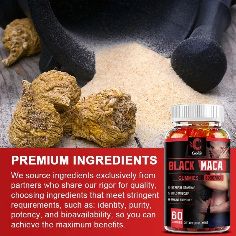 Black Maca Gummies - Increases Male Strength, Size and Endurance, and Enhances Physical and Emotional Performance