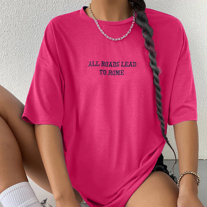 All Roads Lead To Rome Simple Printed Womens Short Sleeve Street Fashion Tops Oversize Casual Clothing All-math Female T Shirts