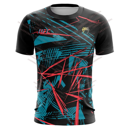 UFC Casual Streetwear Men T-Shirts 2025 New Fashion Line Striped Colorful 3D Print Short Sleeve Tops Male Sports MMA Fitness Tee