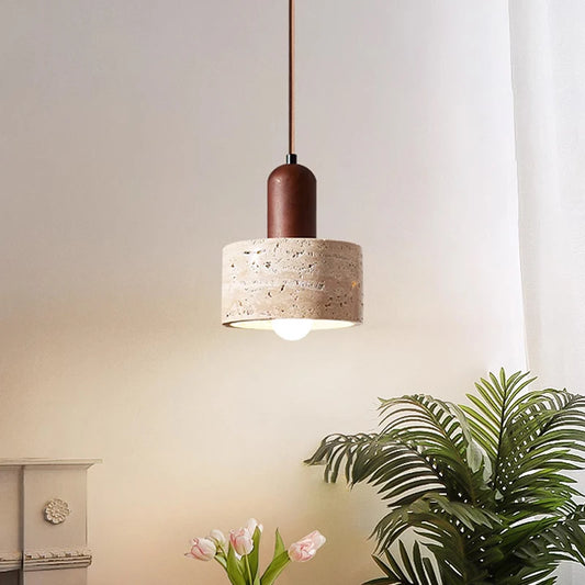 Popular Wabi Sabi Travertine Droplight Over Dining Desk Kitchen Island Yellow Marble Restaurant Decor Pendant Lamp Bedside