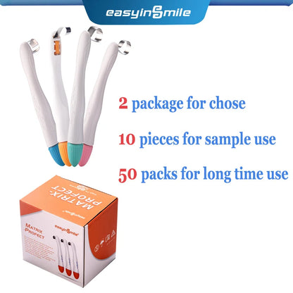 10/50pcs Dental Pro Matrix Bands Easyinsmile Preformed Adjustable Ring Matrices Molar Premolar 4.5/6MM Standard and Curved
