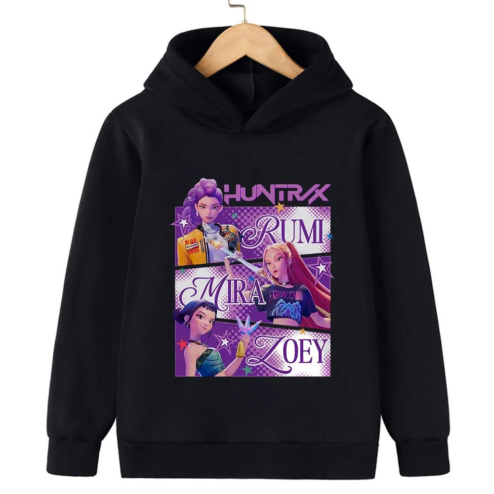 2025 Movie KPop Demon Hunters Cartoon Girls Boys Hoodies Children's Korean Wave Print Fashion Casual Tops Casual Girls Clothing