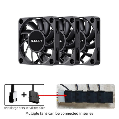 Teucer UT-6010 6cm DC 12V 3Pin Cooling Fan with Big 4Pin Power Supply Hydraulic Bearing 3500 RPM Computer PC CPU Case Ventilator