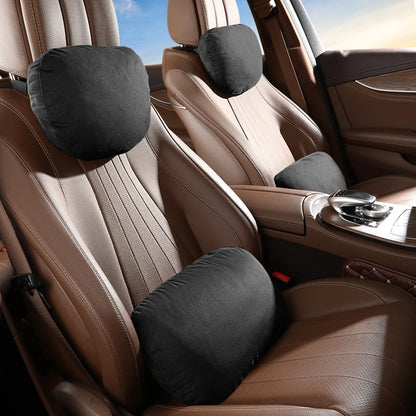 Breathable Suede Car Seat Headrest and Lumbar Pillow Adjustable Height Premium Fabric for Comfort and Stress Relief