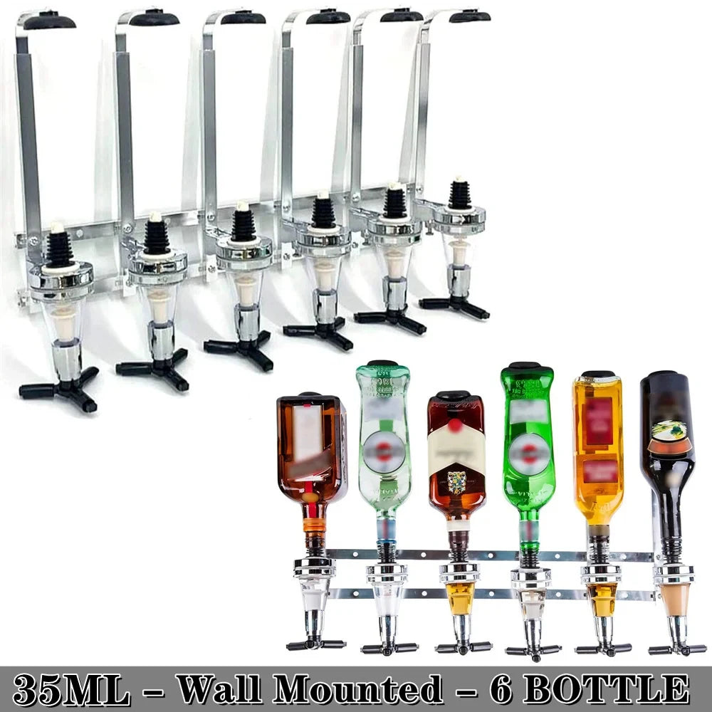 Alcohol Liquor Dispenser 1-6 Bottle Wall Rotating, Mounted Cocktail Shaker Stand Whisky Wine Beer Alcohol Bar Beverage Dispenser