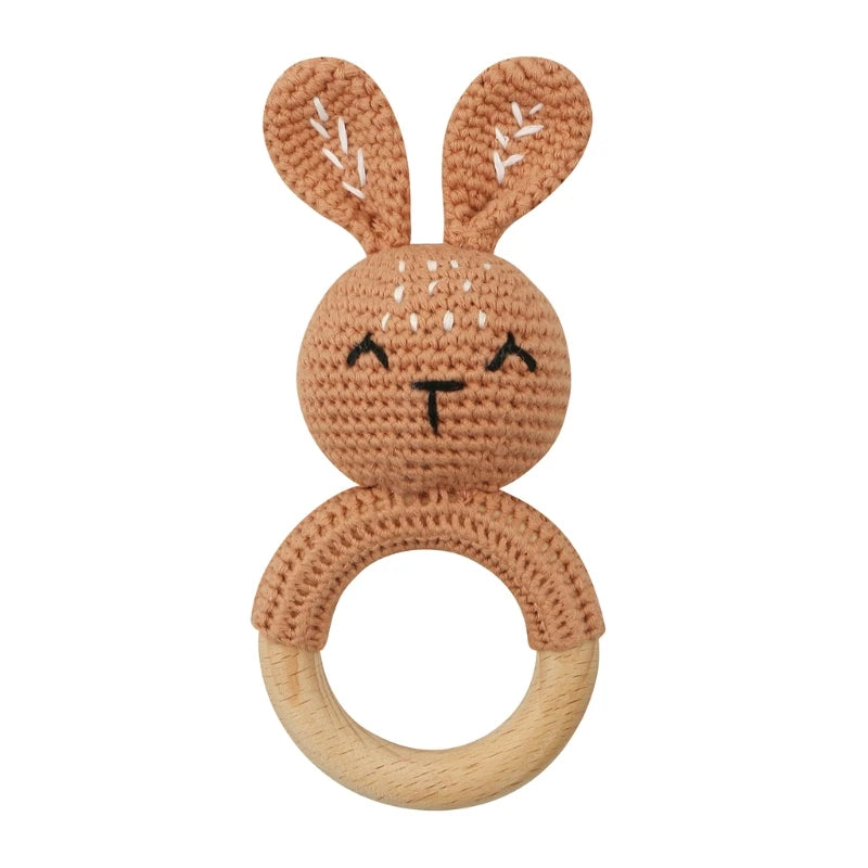 Bunny Baby Wooden Teether Crochet Giraffe Rattle Toy BPA Free Wood Rodent Rattle Baby Mobile Gym Custom logo Educational