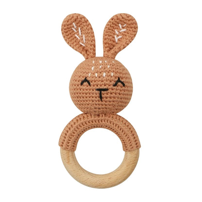 Bunny Baby Wooden Teether Crochet Giraffe Rattle Toy BPA Free Wood Rodent Rattle Baby Mobile Gym Custom logo Educational