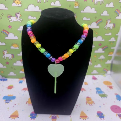 Y2K Kandi Necklaces | Neon Sparkly Rainbow | Lollipop Charms | Candy Girl Party Jewelry |  Dopamine Aesthetic