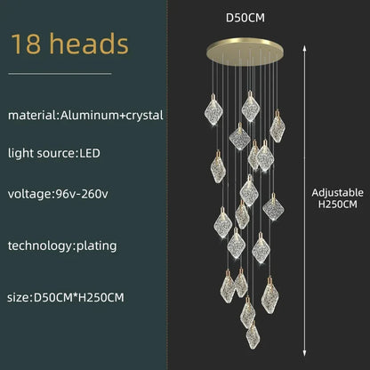 New Crystal Living Room Ceiling Pendant Light Home Decoration Staircase Duplex Pendant Light Restaurant Bedroom Hanging Lighting