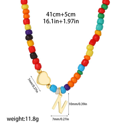 Colorful 26 Initial Letter Necklace Wedding for Women Adjustable Fashion Heart Beads Clavicle Chain Necklaces Christmas Jewelry