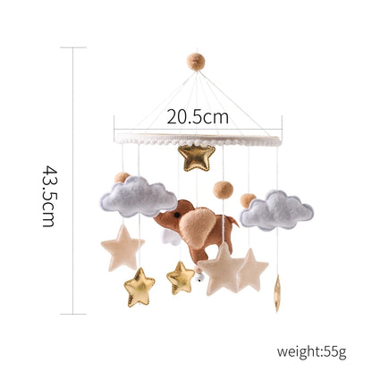 Baby Wooden Rattles Bed Bell Soft Felt Cartoon Elephant Cloudy Star Hanging Bed Bell Mobile Crib Montessori Education Toys
