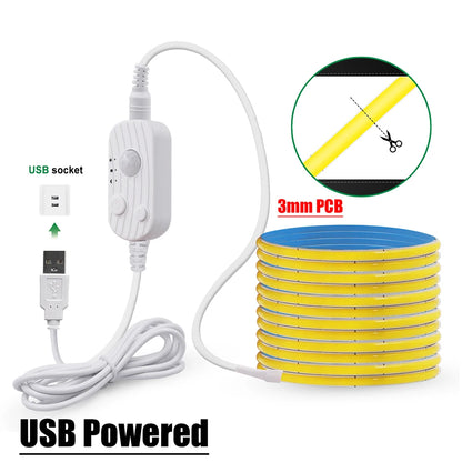 5V Motion Sensor LED COB Light Strip Human Induction USB/Battery Powered Flexible Lamp Under Cabinet Stairs Wardrobe Nightlights
