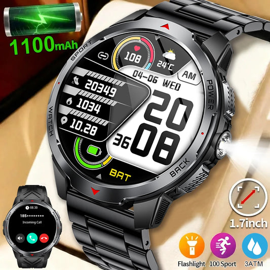 2026 New Smart Watch Men with Flashlight Sports 3ATM Waterproof 1100 mAh Large battery BT Call  Man for Android iOS Smartwatch