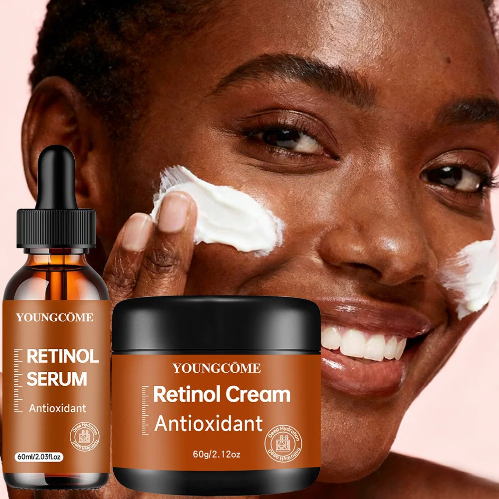 Retinol Cream&Serum Set - Anti-Aging Facial Skin Care Kit, Wrinkle Repair Moisturizer, Brightening Essence, Nourishing Beauty
