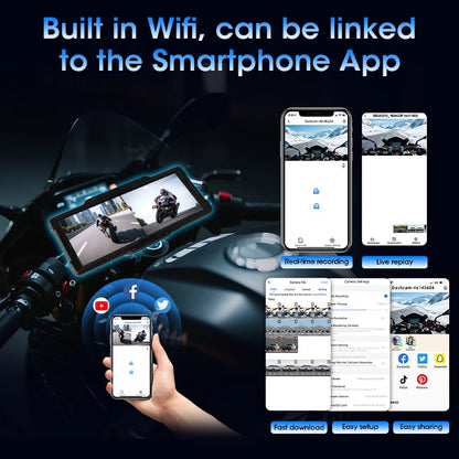 Develuck 8.1" Motorcycle DVR 2K Front Camera Navigation GPS Wireless Carplay Android Auto Moto Monitor with TPMS Sensor Dual BT