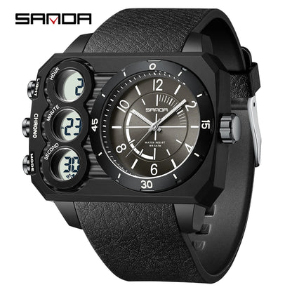 SANDA Fashion Electronic Watch Outdoor Sports Multi functional Waterproof Night Light Dual Display Men's Electronic Watch 6237