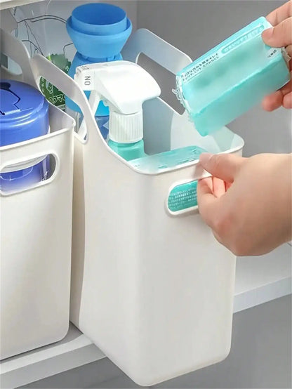 1-Piece Plastic Cleaning Supplies Storage Box - Multifunctional Storage Basket Suitable for Kitchen, Bathroom, Bedroom, Office and Dormitory - Durable Under-Sink Storage Rack for Household Items and Cleaning Essentials