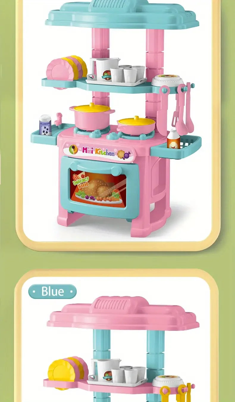 Mini Kitchen Counter Play Set DIY Simulated Cooking Food Tableware Play House Role Play Pretend Game Toy Gift Kid Boy Children