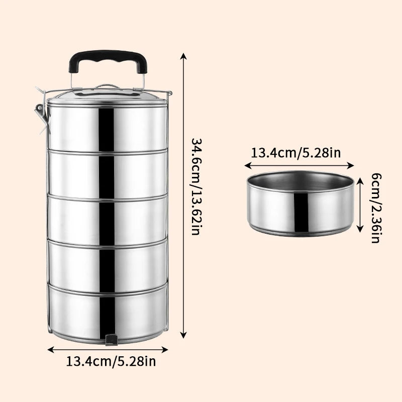 2/3/4/5 Layers Stainless Steel Lunch Box Lunch Container Heatable Portable Lunch Box Outdoor Thickened Large Capacity Pot