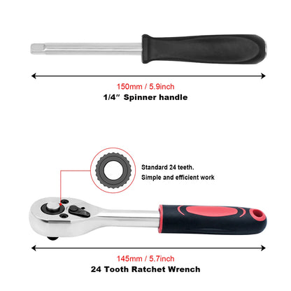 Motorcycle Repair Tool Kit 1/4-Inch Socket Set Car Repair Tool Ratchet Torque Wrench Combo Auto Repairing Set Mechanic Tools