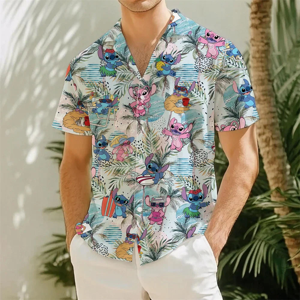 Stitch Button Shirts/Hawaiian Shirts Disney Trip Hawaiian Shirts Fun Stitch Cartoon Vacation Shirts For Men And Women Fashion