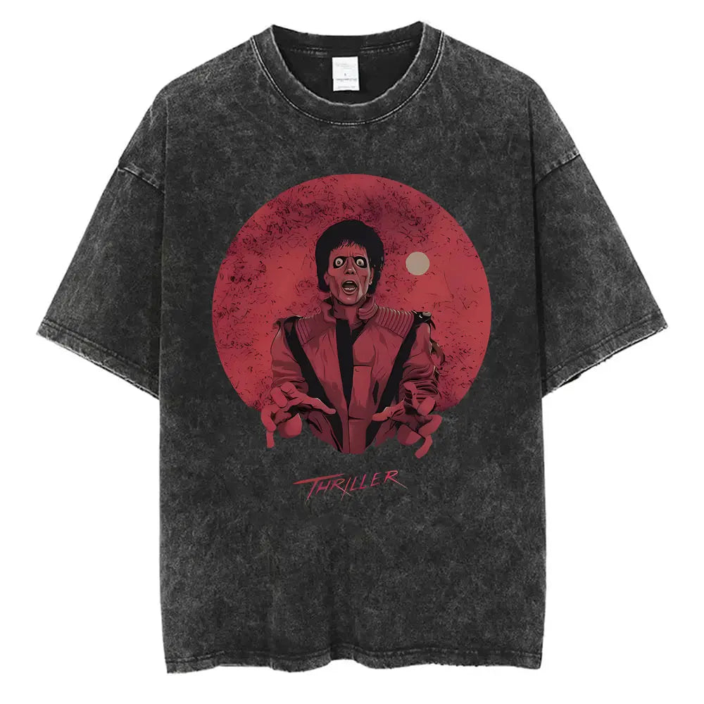 Vintage Washed Michael Jackson King of Pop T-shirt Men Women Retro Gothic Rock T-shirts Men's Punk Oversized T Shirts Streetwear