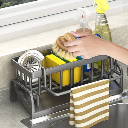 1 Set Durable Sponge Drain Rack Dish Box Kitchen Organizer with Brush Detergent Holder Sink Faucet Rack for Home Bathroom