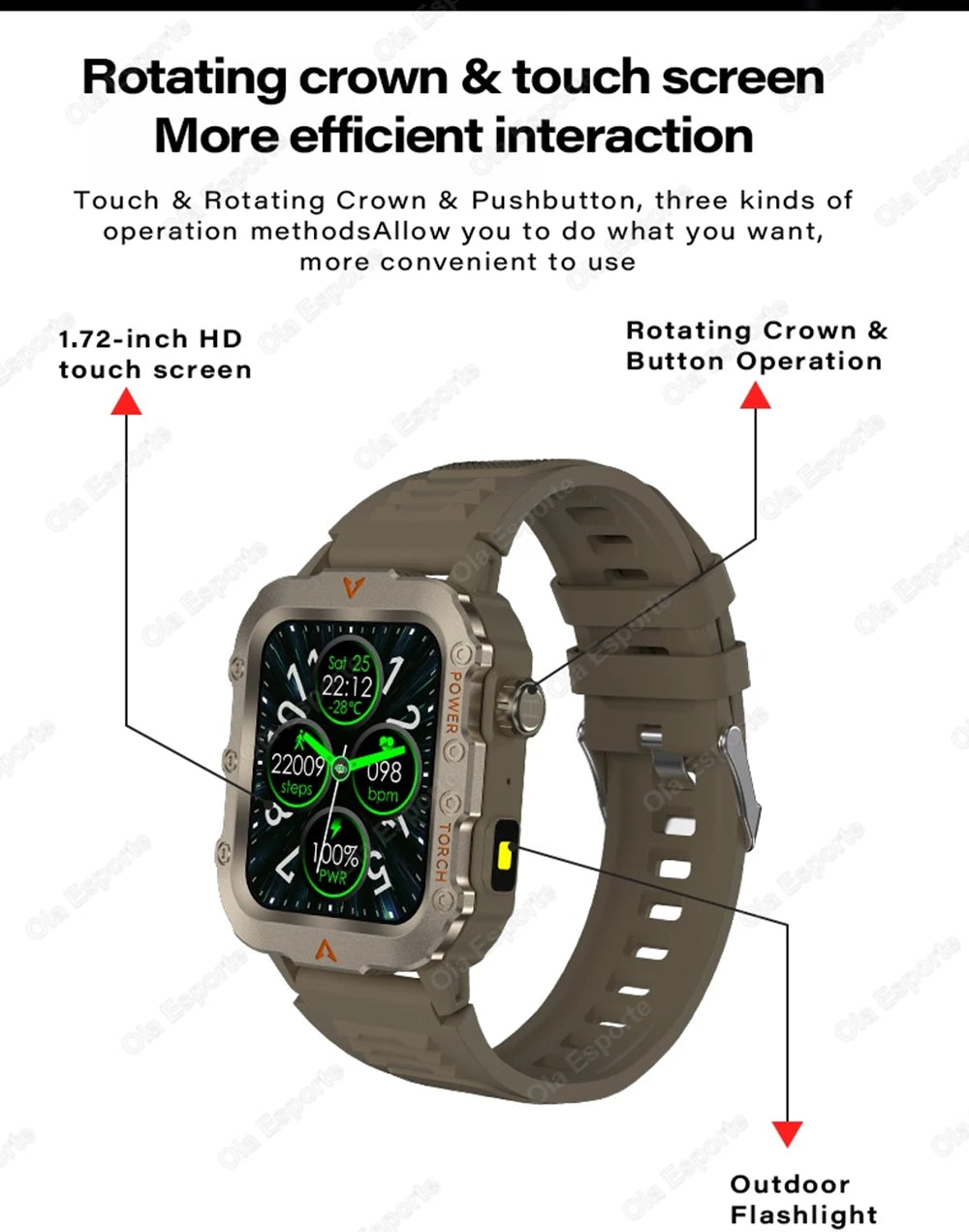Smart Watch With Flashlight Function, Wireless Calls, Health Monitor，Message Reminders, Suitable For Iphone And Android Phones