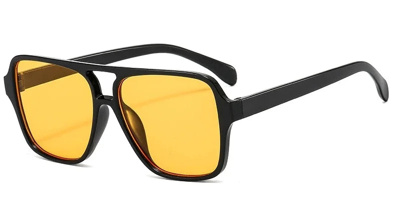 Vintage Double Bridge Yellow Sunglasses Women Oversized Square Frame Luxury Shades Sun Glasses Female Pilot Eyewear