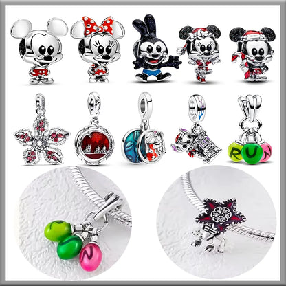 Disney Plata De Ley 925 Silver Charm Monster Activity Flowers Pendant Beads Original Women Bracelets Bangles DIY Jewelry Gift